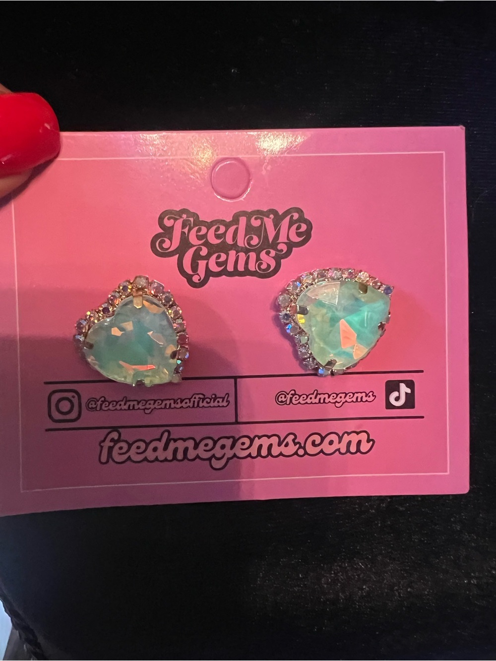 Feed Me Gems Mint Heart Crystal Stud Earrings Pistachio